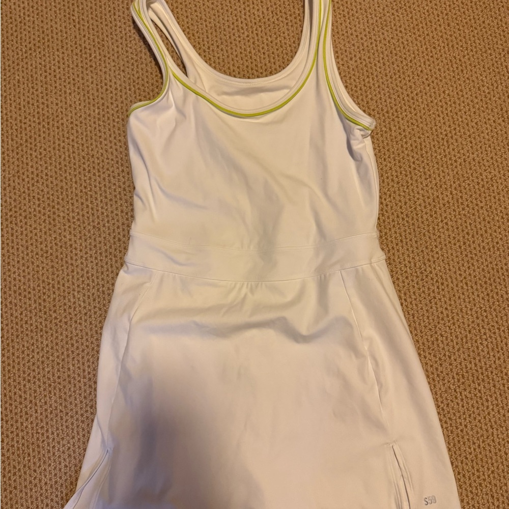 Splits59 White Dress with Yellow Accents